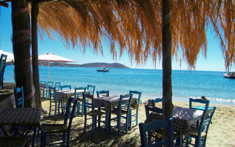 Kalamia beach in the bay of Skoutari